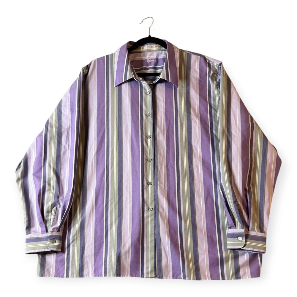 Foxcroft NYC Long Sleeve Button Up, Purple/Gray, Women's 22